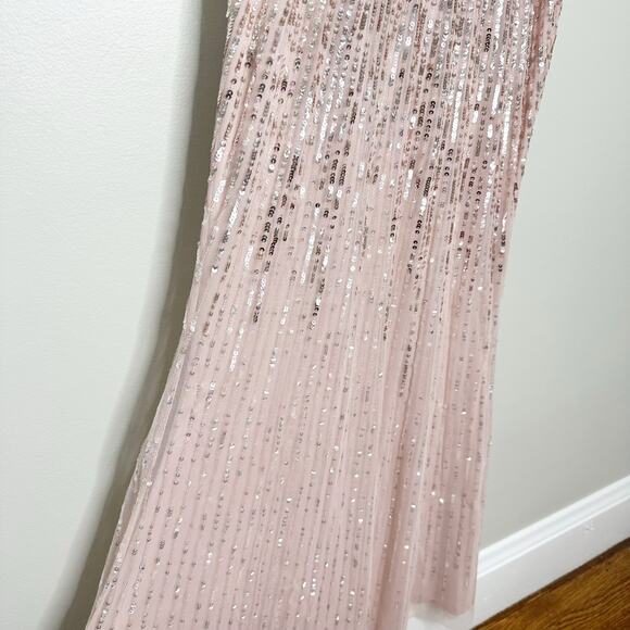 Aidan Mattox Pink Fully Beaded Flutter Sleeve V Neck Gown 10 NEW $550 - Picture 6 of 10